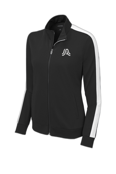 Sport-Tek® Ladies Tricot Sleeve Stripe Track Jacket LST94- A Logo